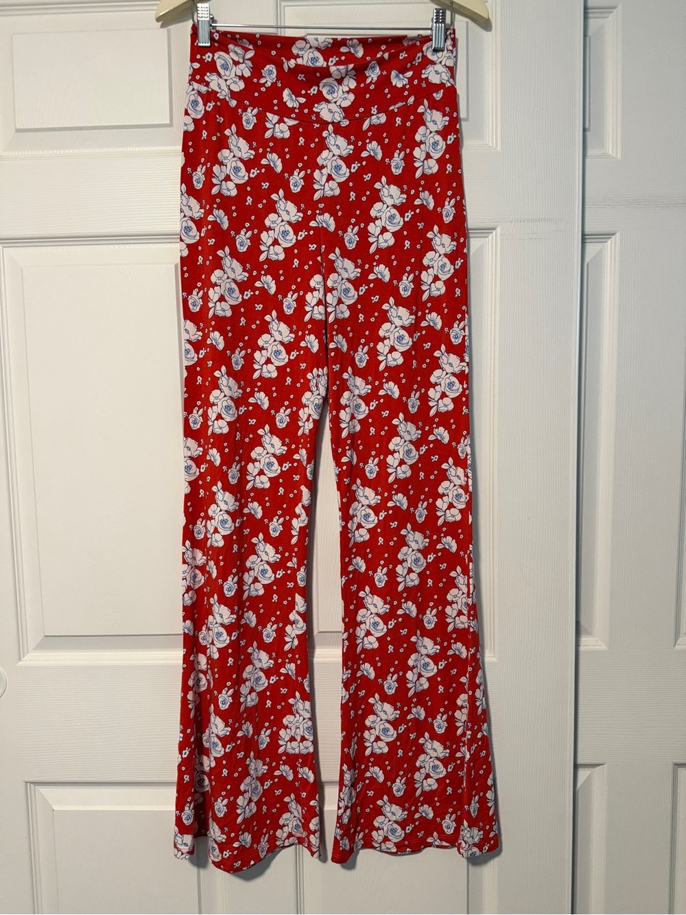 Fighting Eel Orange Red Floral Hawaiian Flare Pants Resort Luxe High Rise Flare